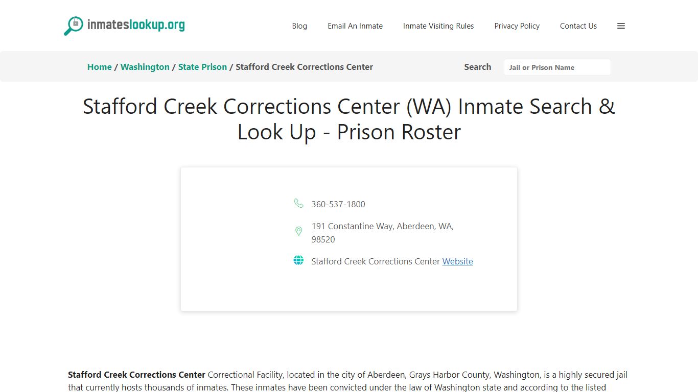 Stafford Creek Corrections Center (WA) Inmate Search & Look Up - Prison ...