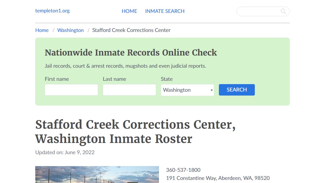 Stafford Creek Corrections Center, Washington Inmate Roster - Templeton