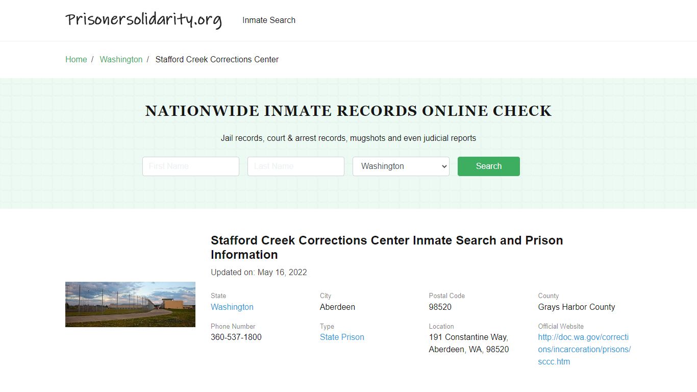 Stafford Creek Corrections Center Inmate Search, Visitation, Phone no ...